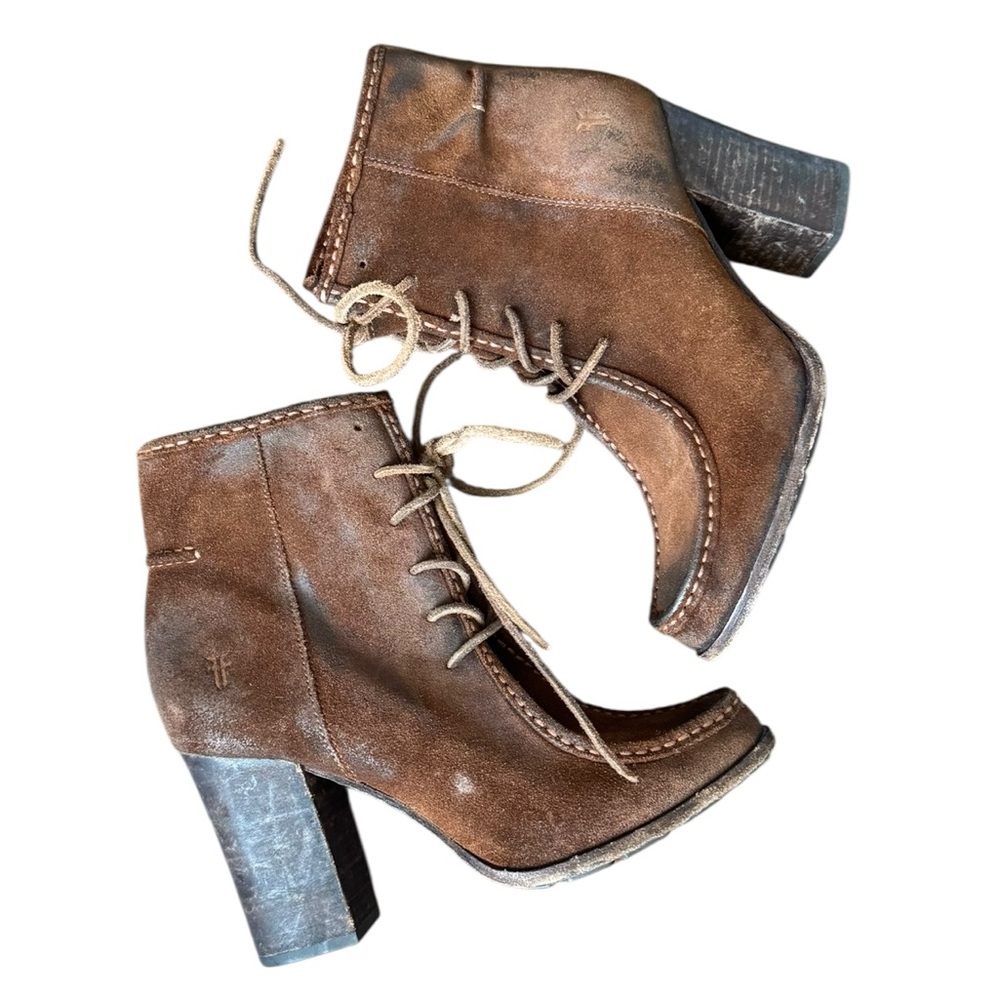Frye Parker Moc Short Brown Suede High Heel Ankle Boots women’s Size 9